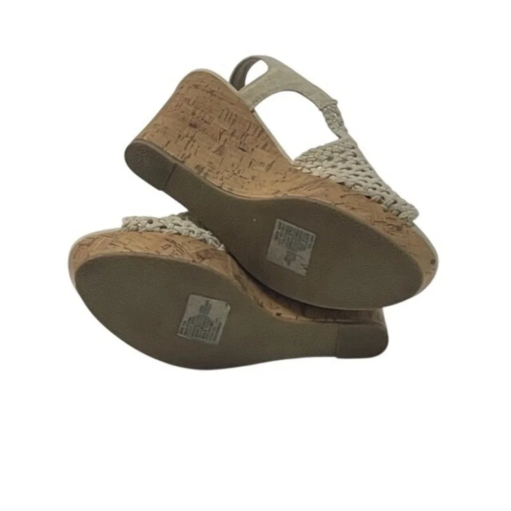 Size 9 SO Authentic American Heritage Beige‎ Woven Wedge Sandals Cork Platform
